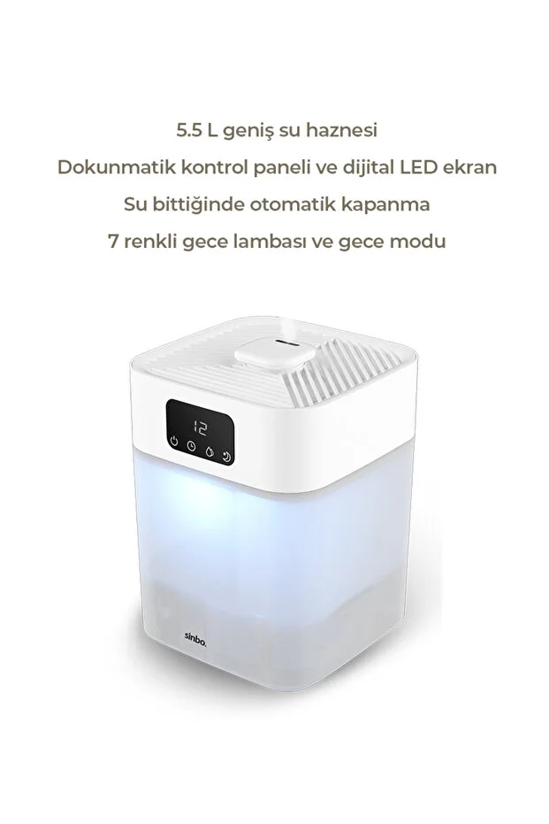 5.5L Ultrasonik Hava Nemlendirici 7 Modlu Gece Lambası Saat Ayarlı ve Sessiz Çalışma